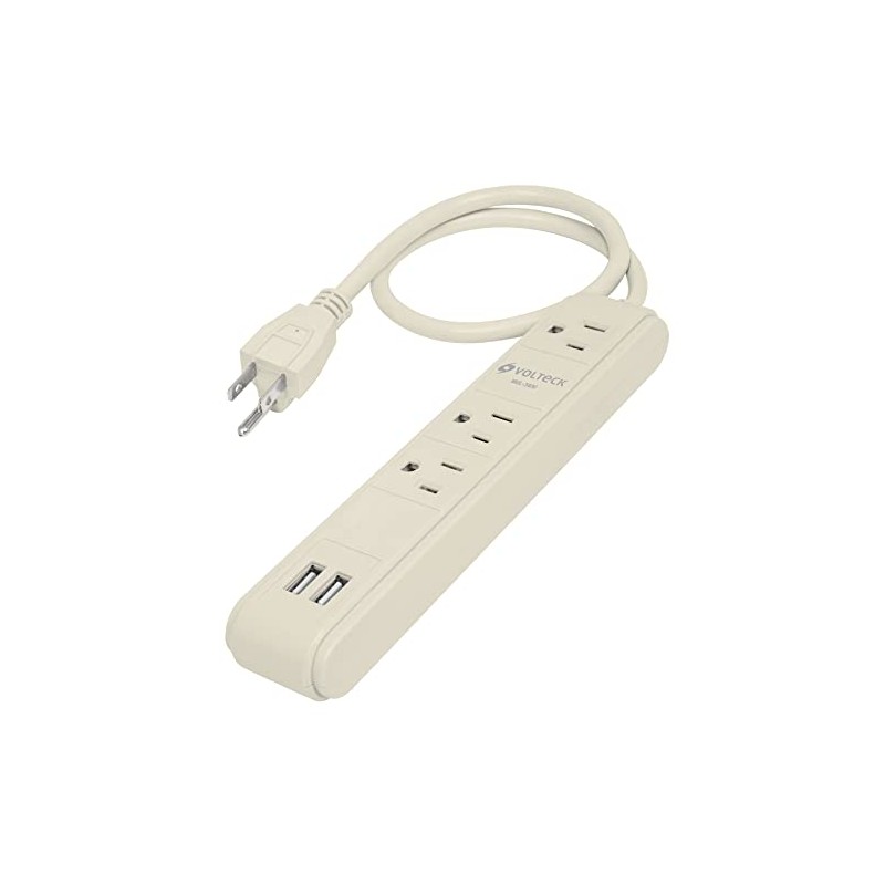 Volteck MUL-340U, Multicontacto 3 entradas, supresor, 300 joules, 2 puertos