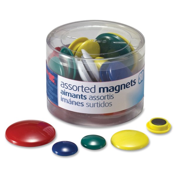 Officemate Magnets, Assorted Sizes and Colors, 30 per Tub (92500)