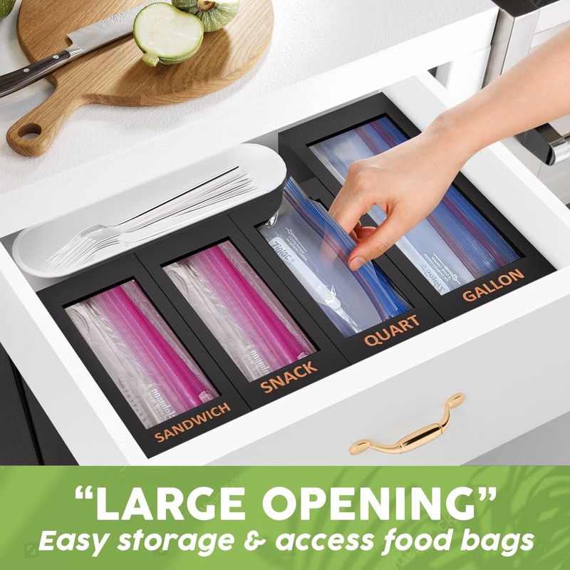 DALSHABET Bamboo Storage Bag Organizer for Kitchen Drawer, 4 Separate