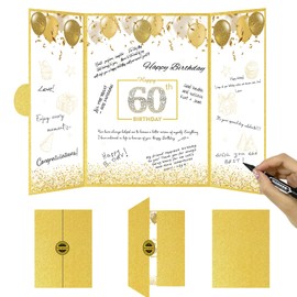 DARUNAXY Gold Happy 60th Birthday Alternative Signature Congrats Certificate Gold Turning 60 Years Old Sign Table Party Decorations for Men Women 60th Signature Sign Guest Book Card Party Supplies