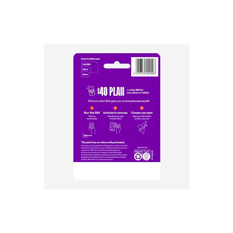 amaysim $40 Prepaid Starter Pack Multi-fit SIM