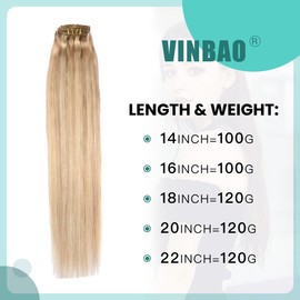 VINBAO Clip in Extensions Real Human Hair, Light Blonde Mixed Bleach Blonde Highlight 22in 120g 6pcs Ash Blonde Hair Extensions Clip ins Real Human Hair (CLIP#18P613-22Inch)