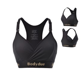 Bodydue Absobra Nursing Pad-Free Nursing Bra for Easy Breastfeeding Maternity Essential Wireless Full-Coverage Comfort (X-Large, Black&Gold)