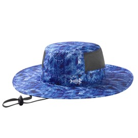 BASSDASH UPF 50+ Fishing Sun Hat Water Resistant Unisex Wide Brim Bucket Boonie Hat for Hiking Camping Safari FH15 Blue Camo