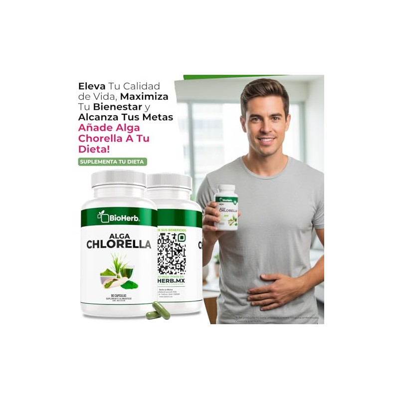 Bioherb Alga Chlorella Orgánica 100 Pura Cápsulas 500 Superfood Natural