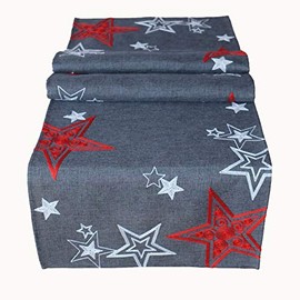 Raebel OHG Table Runner Embroidery Stars Snow Stars Table Cloth Christmas Decoration Christmas Tablecloth (Dark Grey/Red/Silver, 40 x 140 cm)