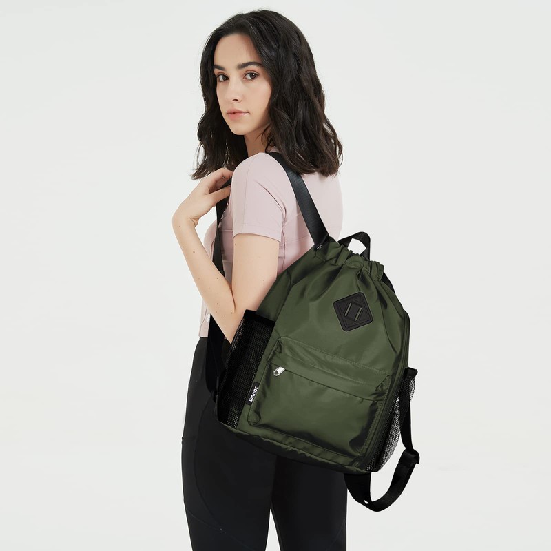 WANDF Drawstring Backpack Sports Bag with Shoe Compartment Water Resistant