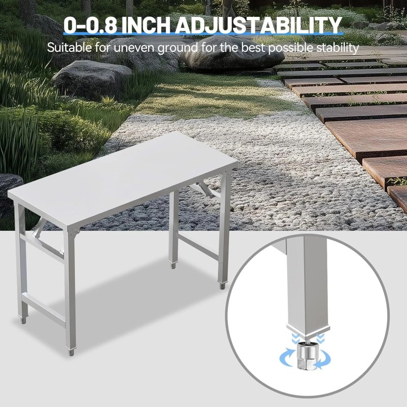 Folding Stainless Steel Table for Kitchen Outdoor Camping Maintenance Room