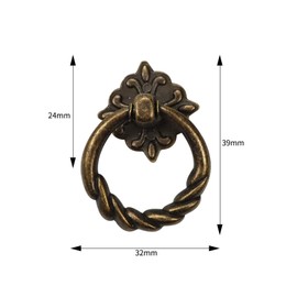 Chris-Wang 6pcs Vintage Bronze Drop Ring Knobs Pulls Handles for Dresser Drawer Antique Drawer Pull Ring Single Hole Decorative Hardware with Screws for Furniture Cabinet Cupboard (Style2)