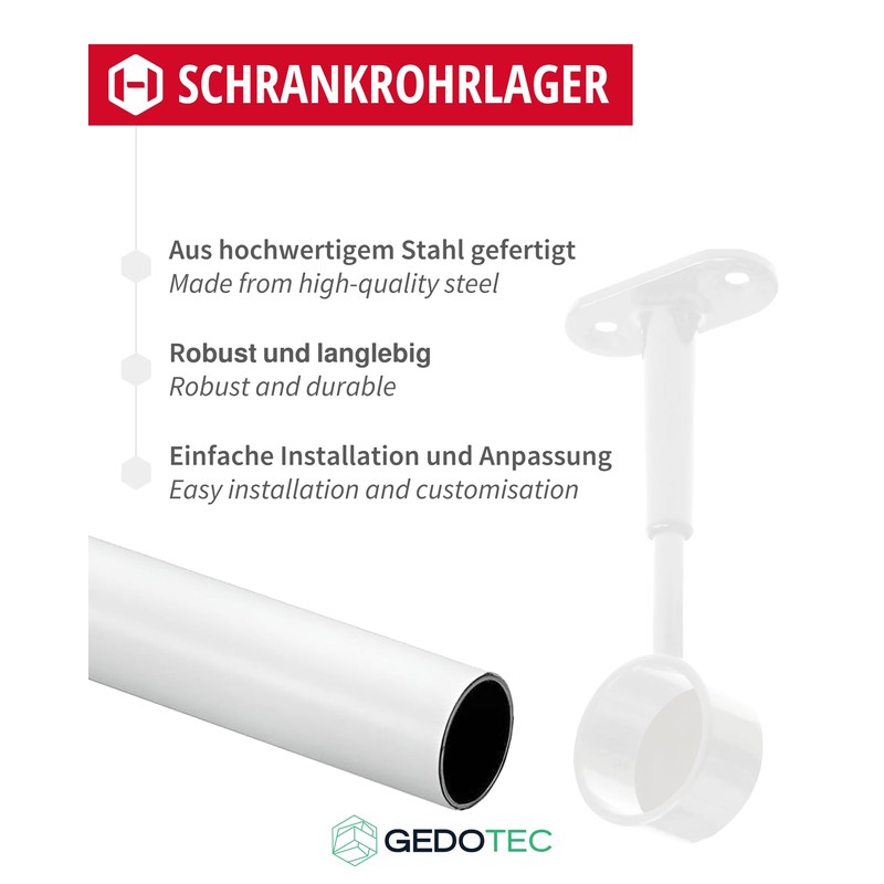 Gedotec Tubi Wardrobe Rail Bearing for Ceiling Mounting | 1