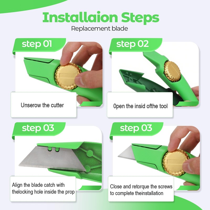 Lizenoz 4PCS Green Fixed Blade Roofing Knife,carpet knife heavy duty,
