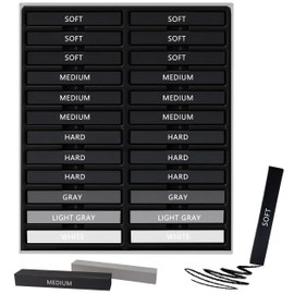 24 Pro Charcoal Drawing Set, Premium Compressed Charcoal Sticks with Soft, Medium, Hard and White Charcoal - Charcoal Kit for Drawing, Sketching and Shading - Art Supplies for Artists Beginners