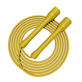 MOGOLD Skipping Rope, 300 cm PVC Rope with Cotton Core, Ergonomic Handles, Adjustable Length, Black (Yellow)