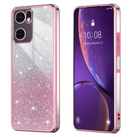 BEEJTUNY Case for OPPO Find X5 Lite/Reno 7 5G, Transparent Protective Cover with Gradient Glitter, Soft and Beautiful Bumper Shell, Stylish Shockproof Cover. Pink