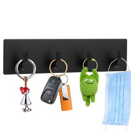 Picowe Key Holder for Wall Decorative, Adhesive Stainless Steel Key Hooks, Key Hanger Key Organizer for Wall, Towel Hook Coat Hanger for Entryway Hallway Kitchen(Four Rows,Black 1PCS)