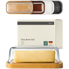 KIVY Glass butter dish with airtight lid that keeps butter soft - For countertop and refrigerator door shelf - Butter tray with lid fridge - Butter holder for counter - Covered butter dishes