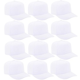 ZH 12 PC 5 Panel Baseball caps, Bulk Baseball caps, Customizable DIY Design, Wholesale Caps, One-Size-Fits-All White