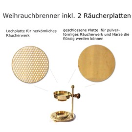 Adjustable Incense Burner - Gold Brass Incense Burner Height Adjustable for Smoking Incense or Resins with Additional Insert Plates