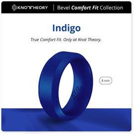 Knot Theory Indigo Silicone Ring for Men - Breathable Bevel Comfort Fit 8mm Wedding Band Size 13