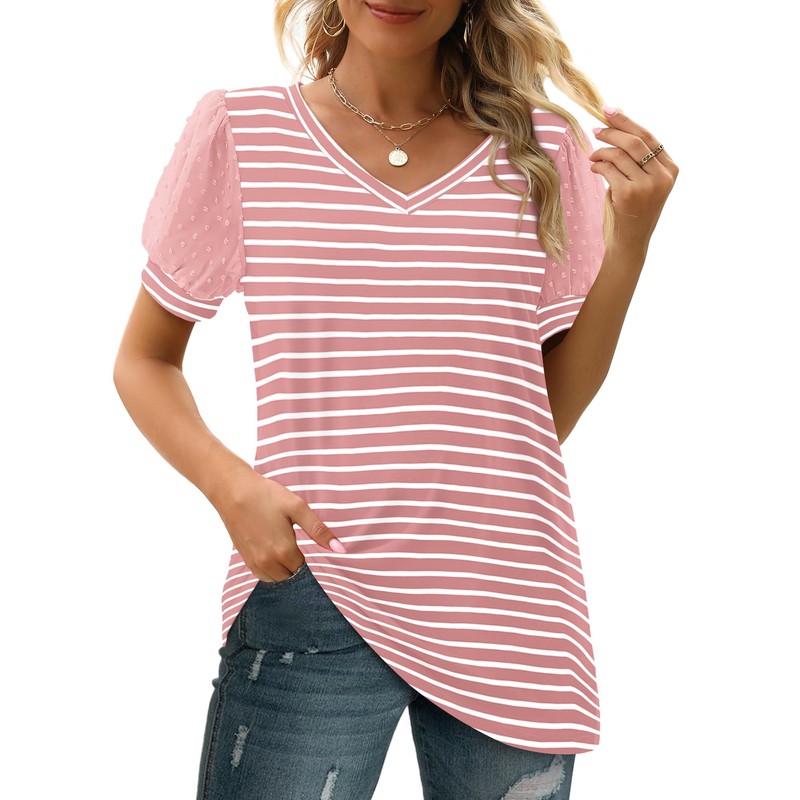 Aokosor Short Sleeve Shirts for Women Trendy Summer V Neck