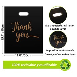 AZULDIMEN 100 Pcs Bolsas de Compras Reutilizables, Bolsas de Plástico de 30 * 40cm Con Asa, Bolsas para Boutique,Bolsa Polipapel Boutique Decorada (Negro)