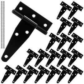 GOYADA Pack of 20 75 mm T-Hinges Black, Metal T-shaped Door Hinge, Foldable, Heavy Duty Hinges with 140 Screws for Wooden Doors, Shed Doors, Garden Gate, Windows