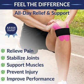 SB SOX Original Cotton Kinesiology Tape Roll – Best Latex Free Athletic Tape for Muscles/Joints – Waterproof, Stretchy, and Gentle on Skin (16ft) (Black)