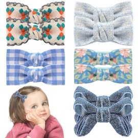 Baby Hair Clips,10Pcs 2" Fully Lined Hair Bow Clips for Babies, Hair Bows Cotton Hair Accessories for Baby,Toddlers, and Little Girls (Blue)