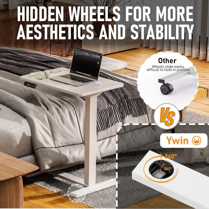 24"x16" Electric Overbed Table, Height Adjustable Rolling Desk