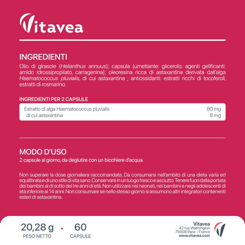 Astaxantina – 80 mg di Estratto di Haematococcus Pluvialis con