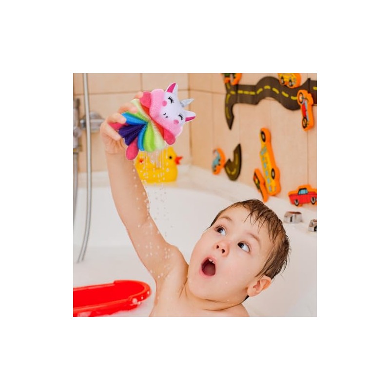 Esponjas Exfoliantes Ducha Dibujos Animados Diseño Unicornio Rosa Tiburón Azul