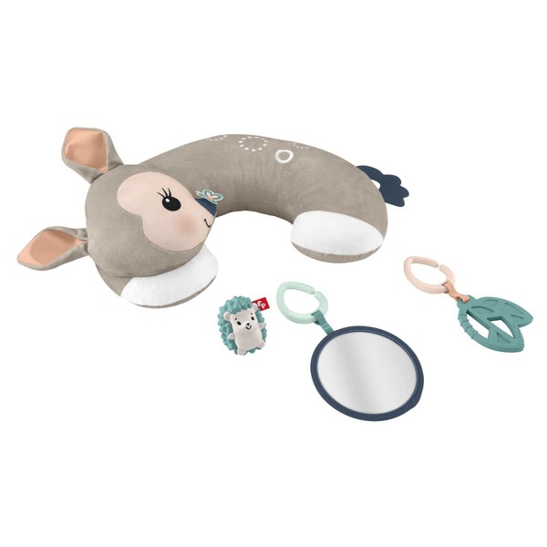 Fisher-Price HJJ16 Fawn Play Pillow for Playing in Prone Position with Mirror, BPA-Free Teether and Cute Hedgehog Rattle, Baby Toy for Newborns from Birth