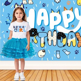 ERGO QUEEN 3 4 5 6 7 8 Year Old Girl Birthday gifts, T-shirt, Blue Tutu Dress, Birthday Sash and Hairband, Dog Ears Headband, Ears Hair Clips, Decorations Costume Theme Party Supplies Cosplay (5-6Y)