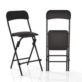 VOLIX Folding Bar Stool with Back, Tall Folding Stool Chair Leather Padded Portable Stool Counter Height Foldable Stool Chair, Collapsible Stool for Kitchen Bar - 2PC