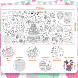 Raissily Birthady Giant Coloring Poster, 33.8 x 72 Inches Jumbo Paper Banner Pages Tablecloth Kids Adults Arts Crafts Supplies Gifts Toys Games Party Decorations Classroom Color Table Sheets