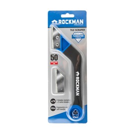 Rockman Premium Tile Scraper, 50mm Tungsten Carbide Blade, 2 Extra Replaceable Blades Included, Soft-Touch Ergonomic Handle