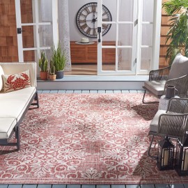 SAFAVIEH Courtyard Collection 8' x 10' Red / Ivory CY8961 Indoor/ Outdoor Waterproof Easy Cleaning Patio Backyard Mudroom Area Rug