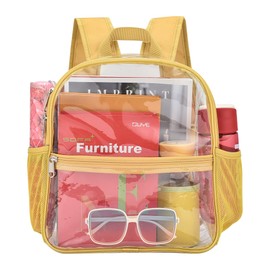 Busiuw Clear Backpack for Stadium Events 12x12x6 Mini Small Clear Backpack with Front Pocket for Concert Sport Events Work Travel(Gold)