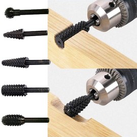 Ceeyoll 5-Piece Wood Rasp Rasp Set, 5-Piece Carbide Burr Wood Tool, Shaft Rotary Burr Rasp Set, Wood Rasp Set for Drill for DIY Carving, Polishing, Engraving Drilling