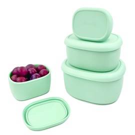 Anatole Silicone Food Storage Containers 4 Pcs Lunch Bento Box with Lids Leakproof Dishwasher Microwave Oven Freezer Safe BPA Free CPC Certified (30oz 20oz 10oz 6.7oz) (Mint Green)