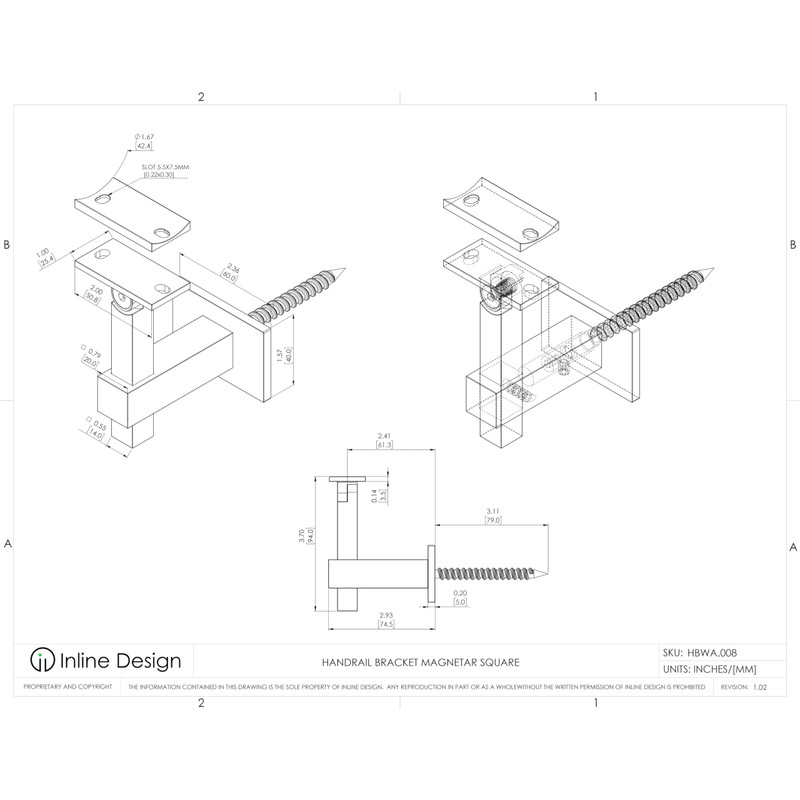 Handrail Bracket Stainless Steel Square Adjustable by Inline Design (Black