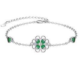 Palpitate Four Leaf Clover Bracelet Shamrock Bracelets 925 Sterling Silver Lucky Bracelet Good Luck St. Patrick's Day Jewelry Gifts for Women, Medium, Sterling Silver, no gemstone