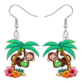 DALANE Acrylic Cute Tropical Monkey Dangle Drop Earrings Funny Hawaiian Palm Tree Hibiscus Flowers Design Unique Summer Jewelry Beach Gifts for Women Beach Lovers (Colorful)