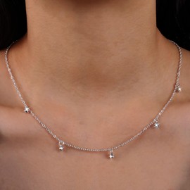 TseenYi Boho Crystal Choker Necklace Gold Rhinestone Station Chain Necklace Small Round Crystal Chain Fringe Necklace CZ Chain Short Necklace Jewellery for Women and Girls, Zinc, No Gemstone