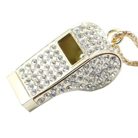 QUJIFETU Whistle,Bling Whistle,Metal Crystal Rhinestone Whistle with Keychain for Coach/Referee/Training/Lifeguard/Teachers (Gold)