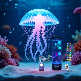 Lightahead LED Sensory Jellyfish Aquarium Lamp with Bluetooth Speaker and Color Changing Light Effects. Majestic and Standing Tall at 16 Inches! Large (16 Inches Tall)