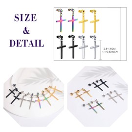 feilok 3 Pairs Stainless Steel Women's Earrings for Men Ear Piercing Stud Earrings Set for Men Women Cross Pendant, Stainless Steel