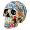 Skull Figurine with Floral Pattern - 16 cm Height, Bone