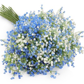N&T NIETING Babys Breath Flowers,15Pcs Fake Gypsophila Plants Artificial Blue White Baby Breath Flowers Bulk for Wedding Bouquets Party Home Garden Decoration, Blue & White