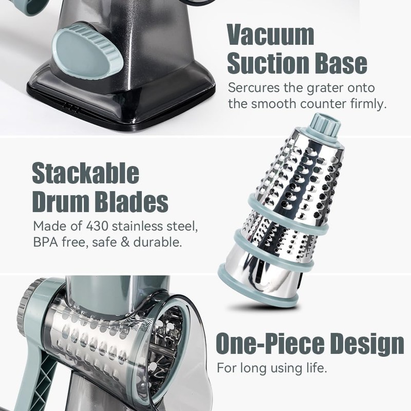 KEOUKE Rotary Cheese Grater Hand Crank Transparent - Shredder Slicer